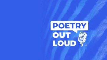 Poetry Out Loud text over blue with static